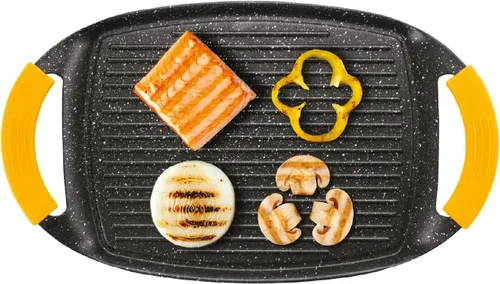 Vista 5 de IBILI Placa de parrilla ondulada, aluminio fundido, negro/amarillo, 14.2 x 8.9 x 1.3 in