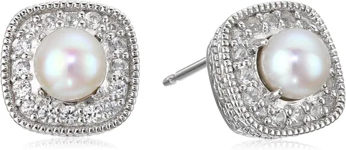 Vista 21 de Amazon Essentials Aretes de plata de ley con piedra natal de corte cojín y zafiro blanco creado (anteriormente colección Amazon)