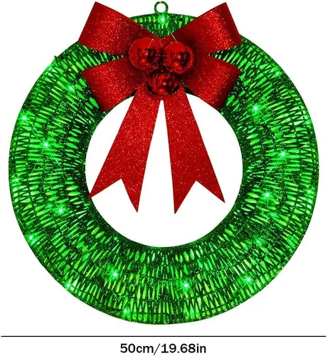 Vista 5 de Coronas de Navidad con lazo y luces alimentadas por pilas, corona de luz LED cálida, suministros de fiesta, regalo de inauguración de la casa