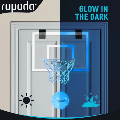 Vista 2 de ropoda Mini aro de baloncesto - Brilla en la oscuridad, aro de baloncesto sobre la puerta para interiores, tablero de baloncesto