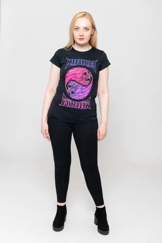 Vista 5 de Metallica T Shirt Yin Yang Purple Band Logo Official Womens Junior Fit Black