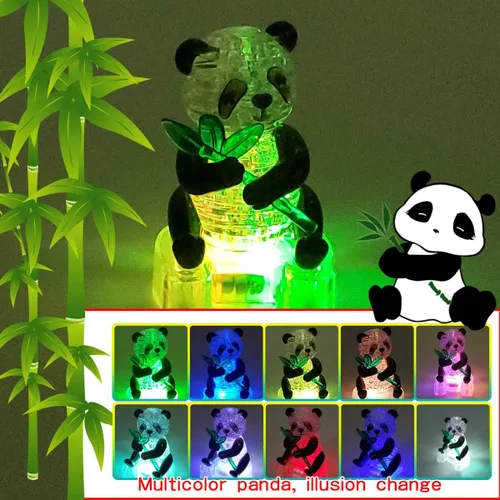 Vista 2 de Coolplay Rompecabezas de cristal 3D, regalos de panda, juguetes de escritorio con base iluminada, 58 piezas