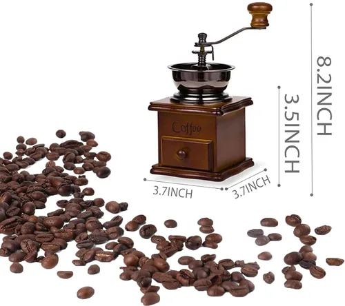Vista 2 de Molinillo de café manual vintage, ajuste de engranaje ajustable con rebabas cónicas de cerámica, molinillo de café de mano antiguo para uso