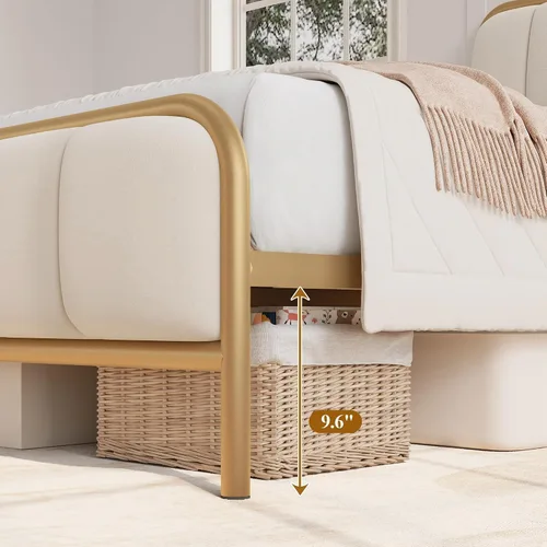Vista 6 de HITHOS Base de cama tamaño individual con cabecera tapizada con botones, base de colchón de metal resistente con listones de madera, fácil