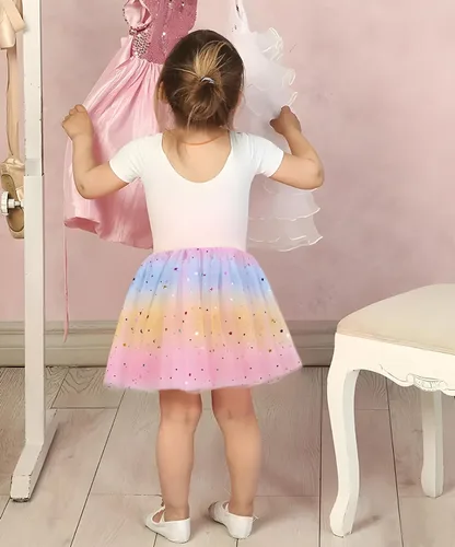 Vista 5 de Jastore Falda tutú arcoíris en capas para niñas, vestido de baile con volantes, ropa de club
