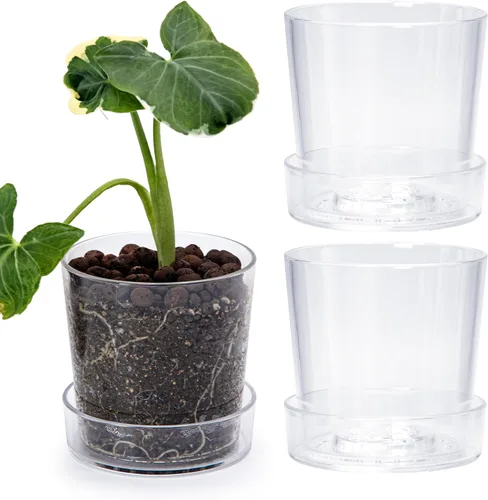 Vista 9 de Maceta Phoenix Vine de 3.5 pulgadas de acrílico transparente con bandeja, maceta para orquídeas con agujeros de drenaje, platillo profundo
