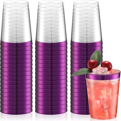 Vista 9 de Norme 50 piezas de vasos de plástico de 10 onzas para fiesta, vasos desechables transparentes con borde para boda, Acción de Gracias, Navidad