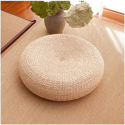 Vista 10 de Etlegor Pufs y reposapiés, Futón Puf Futón Cojín Taburete Estilo Japonés Tatami Mat Gattail, Hoja de plátano tejida a mano natural y respetuoso
