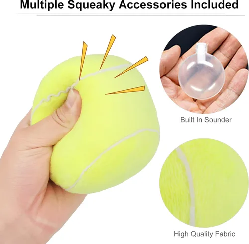 Vista 2 de Pelotas interactivas para perros, paquete de 2 pelotas de juguete chirriantes de felpa para perros, pelota de juguete para perros de fútbol y rugby