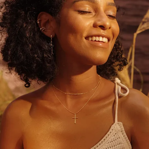 Vista 36 de Fettero - Collar con dije de cruz de fe, chapado en oro de 14 K, cadena fina, minimalista, simple, pequeña, para oración, regalo de joyería religiosa
