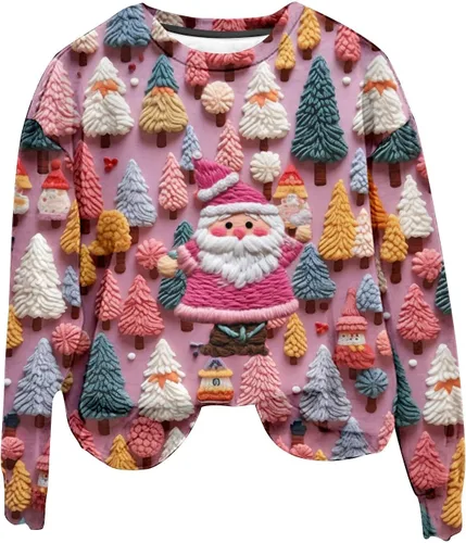 Vista 4 de 2024 Funny Tops for Women Cute 3D Santa Printed Sweatshirts Novelty Long Sleeve Shirts Casual Christmas Party Shirt