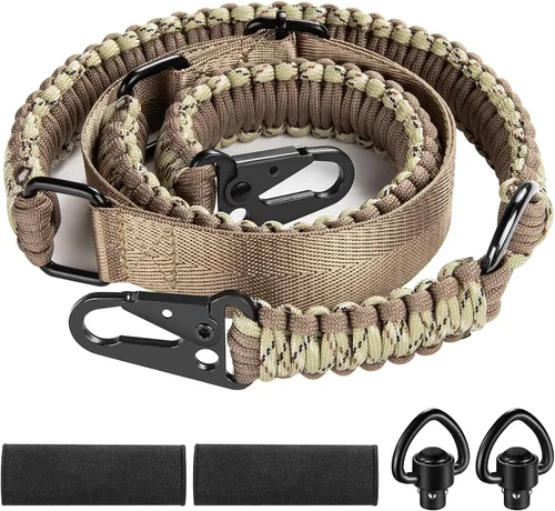 Vista 9 de Eslingas de dos puntos 550 Paracord Correa ajustable con gancho de metal y giratorios sólidos para exteriores Two Point Sling Made of 6 Strand 550