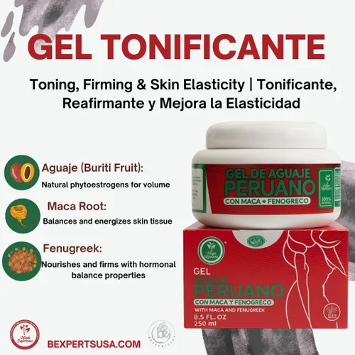 Vista 4 de Gel Aguaje con Maca y Alholva – 8.5 fl oz – Mejora del busto y glúteos para mujer – Gel tonificante y reafirmante – Ingredientes herbales naturales