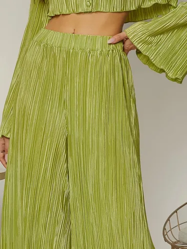 Vista 4 de Floerns Pantalones largos de entrenamiento plisados de cintura alta y elástica para mujer