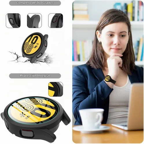 Vista 5 de Suoman Paquete de 2+2 fundas para Samsung Galaxy Watch 4 de 1.575 pulgadas, protector de pantalla de vidrio templado 9H + [arañazos] cobertura