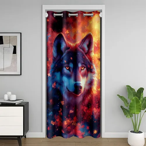 Vista 18 de Manfei Bonita cortina de puerta de gato negro Kawaii para puerta de armario, cortinas opacas con temática de animales estrellados, cortina opaca