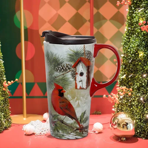 Vista 2 de Topadorn Taza de viaje de cerámica de Navidad, taza de café con leche con tapa y caja de regalo para vacaciones, 17 onzas