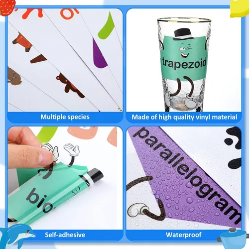 Vista 3 de Tatuo 30 calcomanías de pared con números, calcomanías de pared de geometría de aprendizaje educativo, calcomanías de pared con formas coloridas