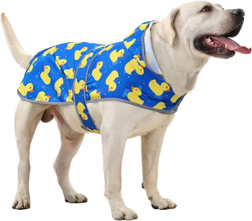 Vista 28 de Impermeable para perros pequeños y cachorros, chaqueta impermeable con capucha con tiras reflectantes, agujero para la correa y poncho de ajuste