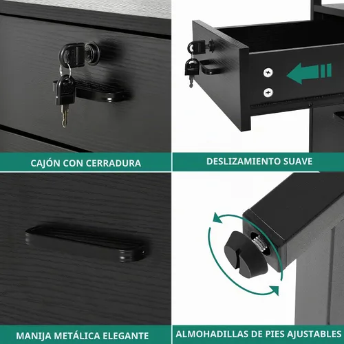 Vista 8 de YITAHOME Escritorio en Forma de U con Tomas de Corriente y Luces LED, Escritorio Reversible en Forma de L de 79" con Cajones, Escritorio de Esquina