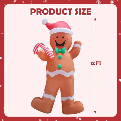 Vista 2 de Decoración inflable gigante de Navidad con luz LED de 12 pies para exteriores, decoración inflable para patio/fiesta/césped/jardín/entrada