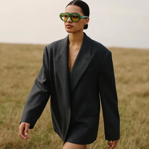 Vista 6 de Gafas de Sol Retro Cuadradas para Mujeres, Estilo Gradiente de Moda, UV400, Tendencia, Gafas de Sol Piloto para Hombres Verde Amarillo