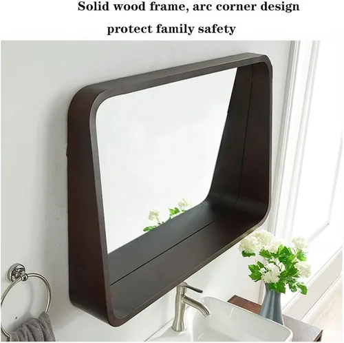 Vista 4 de Y&J Espejo de pared con estante, espejo rectangular de baño, espejo de decoración del hogar, práctico material de madera de fresno, para dormitorio