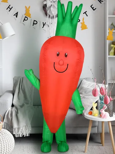 Vista 6 de Disfraz inflable de zanahoria de Pascua para adultos, divertido disfraz de frutas y verduras para hombres y mujeres, fiesta de cosplay de Pascua