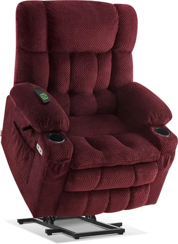 Vista 17 de MCombo Silla reclinable eléctrica de motor dual con masaje y calor para personas mayores, posición infinita, puertos USB, portavasos, tela 7890 Beige