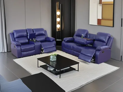 Vista 26 de Sofá reclinable manual moderno, sofá reclinable de cuero de 3 plazas, sofá reclinable de sala de estar, sofá con portavasos y mesa abatible