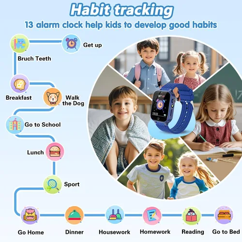 Vista 4 de Reloj inteligente para niños, regalo para niños de 3 a 12 años, 2 protectores de pantalla, 26 juegos de rompecabezas, cámara HD, video, reproductor