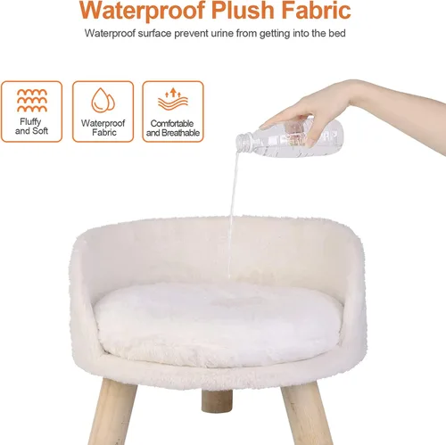 Vista 5 de BingoPaw Cama elevada para mascotas, taburete nórdico para gatos con almohadilla acogedora impermeable, silla para perros con patas de madera