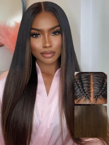 Vista 26 de UNICE Yaki - Pelucas de cabello humano lacio con encaje frontal 13x4, con cordón, Pre-Todo, sin pegamento, peluca de cabello humano frontal