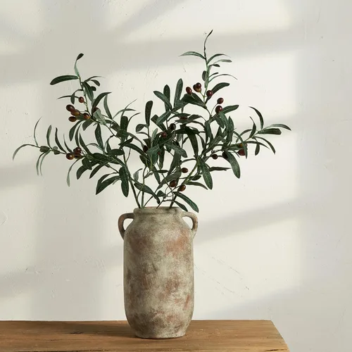 Vista 9 de Florero Grande para Decoración del Hogar - Jarrones de Mesa Rústicos de Granja de Cerámica de 12 Pulgadas de Alto con Asa, Decoración de Sala