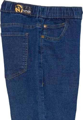 Vista 6 de Nautica Pantalones de mezclilla elásticos para niños, estilo de 5 bolsillos y cierre de cordón