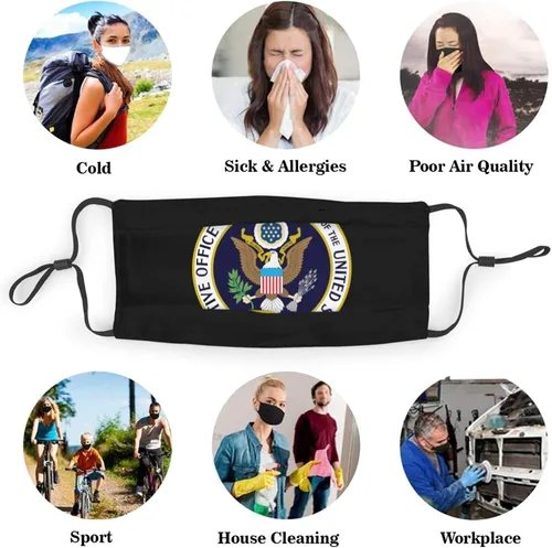 Vista 6 de Máscara facial con filtro 2014 Sello de la Oficina Ejecutiva del Presidente de los Estados Unidos, máscaras faciales para hombres y mujeres