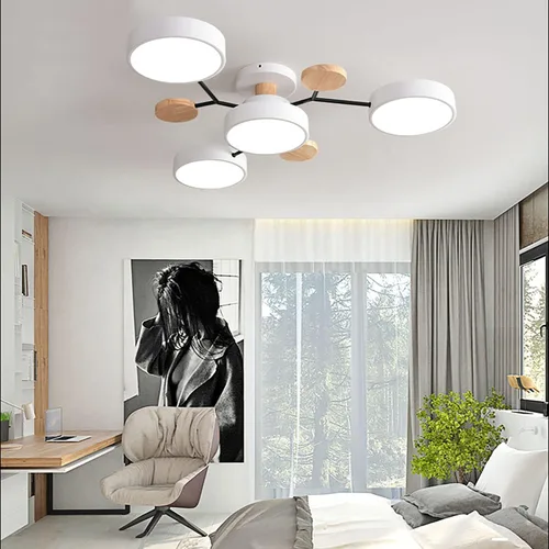 Vista 30 de Lámpara de techo LED regulable, lámpara de techo moderna de 9 pulgadas, montaje empotrado, de madera, de 12 W, lámpara blanca para sala de estar