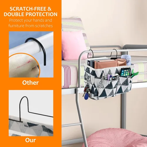 Vista 5 de Surblue Bolsa de almacenamiento para mesita de noche, organizador colgante para litera, camas de hospital, dormitorios, rieles de cama, campamento