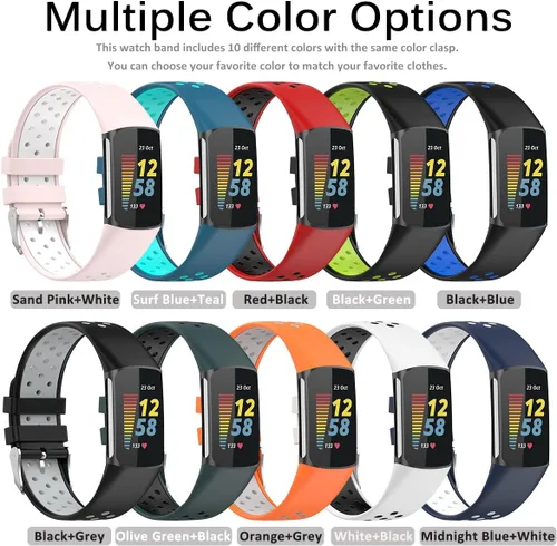 Vista 5 de Miimall Compatible con Fitbit Charge 5 6, correa deportiva de silicona suave impermeable para Fitbit Charge 5 2021 Fitbit Charge 6 2023 mujeres