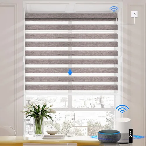 Vista 11 de Persianas motorizadas de cebra compatibles con HomeKit, Alexa, Google, persiana enrollable de doble capa con motor cableado Wi-Fi/Bluetooth, 110