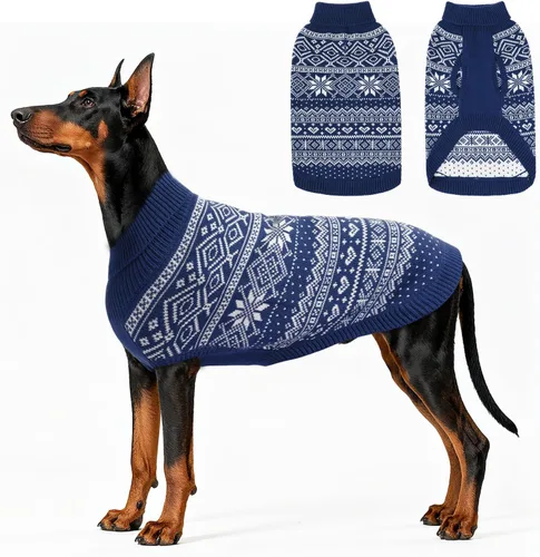Vista 30 de HOMIMP Suéter de rombos para perros - Ropa cálida de invierno para cachorros, abrigo suave, suéter feo para perros pequeños, medianos y grandes, Azul