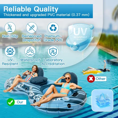 Vista 8 de River Tubes for Floating Heavy Duty Inflatable Floating Lounger Premium River Water Rafts Pool Float with Cup Holder Above Lake for Adults