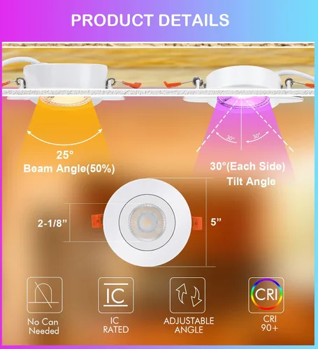Vista 5 de CLOUDY BAY Luz empotrable LED inteligente de 4 pulgadas, iluminación empotrada que cambia de color, compatible con Alexa y Google Home Assistant