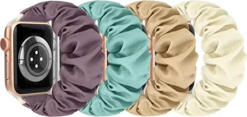 Vista 10 de Paquete de 4 bandas elásticas Scrunchie compatibles con Apple Watch de 38 mm, 40 mm, 41 mm, 42 mm, 44 mm, 45 mm, 49 mm, bandas elásticas con bonito