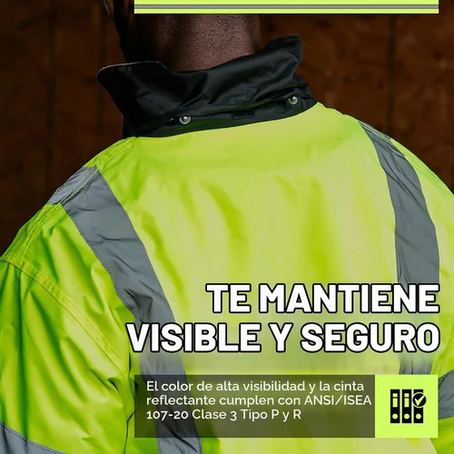 Vista 3 de Pioneer Hi Vis Work Jacket for Men - Waterproof Safety Bomber with Reflective Tape