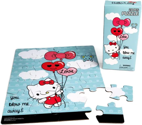 Vista 5 de Juego de regalo de Hello Kitty: caja de lata de almuerzo de Hello Kitty, botella de agua, rompecabezas, calcomanías y estuche para lápices.