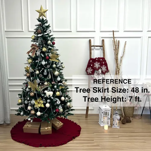 Vista 2 de Suéter de 36 pulgadas con volantes, falda de árbol de Navidad de punto con lazos de encaje, color burdeos