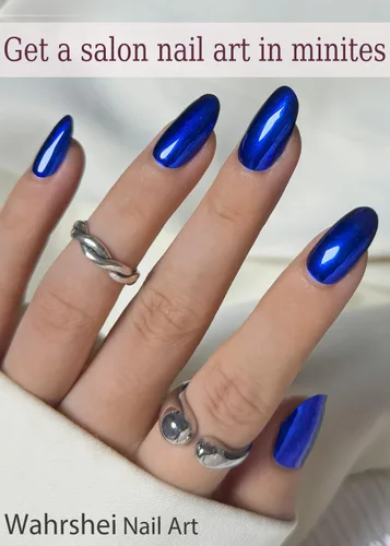 Vista 3 de Tiras adhesivas de uñas de gel semicuradas, 20 pegatinas adhesivas UV de color azul cromo, envolturas para manicura casera DIY
