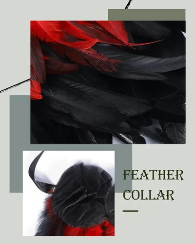 Vista 4 de Collar gótico de plumas negras: gargantilla de plumas victorianas para mujer, collar de plumas para Halloween, collar de cosplay, Estilo-5