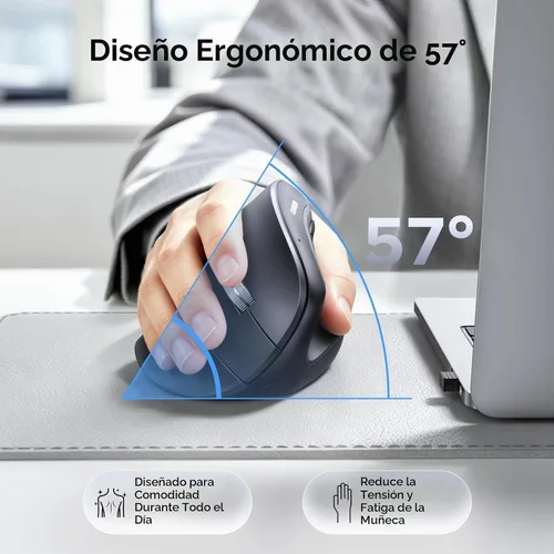 Vista 2 de UGREEN Ratón inalámbrico vertical (Bluetooth 5.0+2.4G) ergonómico con 5 botones, 1000/1600/2000/4000 DPI, prevención del síndrome del ratón, ratón
